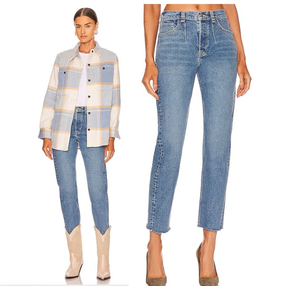 NWT FREE PEOPLE x Care FP A New Day Mid Rise Straight Leg Jean In ISLA Blue